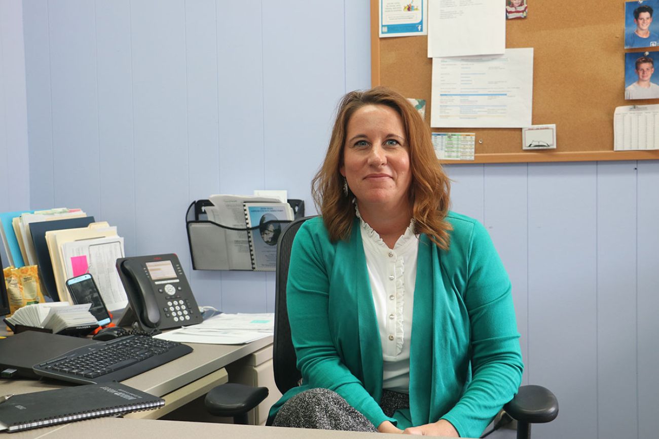 Amy Churchill in an office