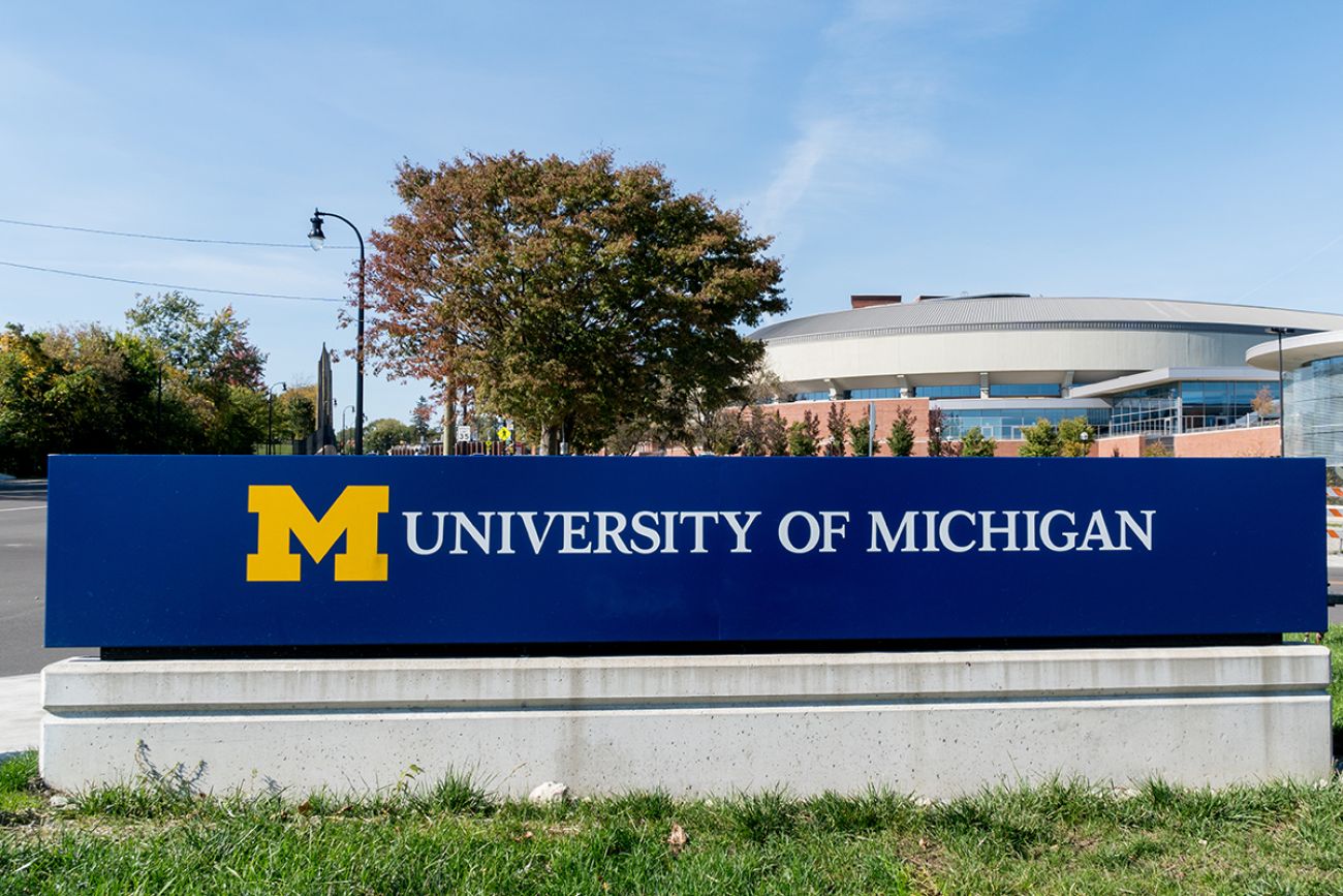 Entrance sign to the campus of the University of Michigan.