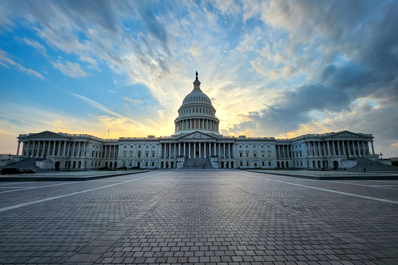 U.S. Capitol with sunset in Washington D.C.