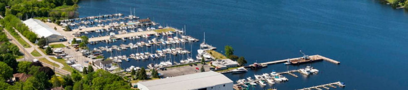 A view of the shore of Muskegon Lake. Lots of boats