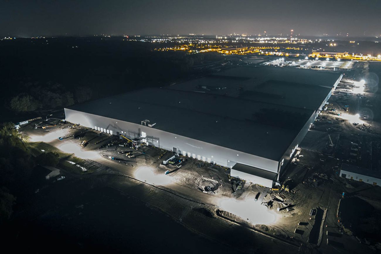 aerial of the Ultium Cells at night