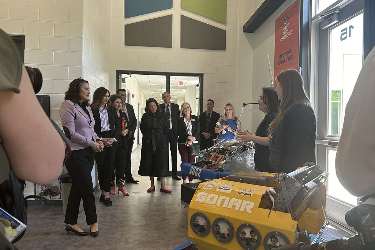 Michigan Gov. Gretchen Whitmer talking to students