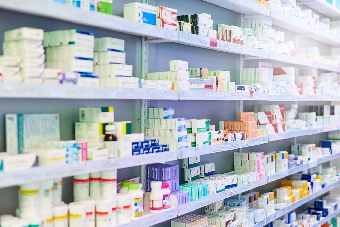 Prescriptions on a shelf in a store