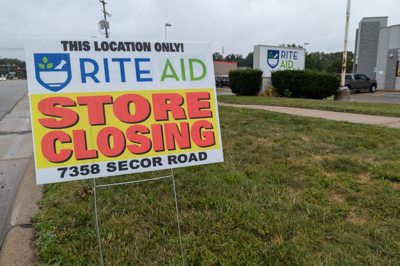 Rite Aid closing sign outside the Lambertville, Michigan location