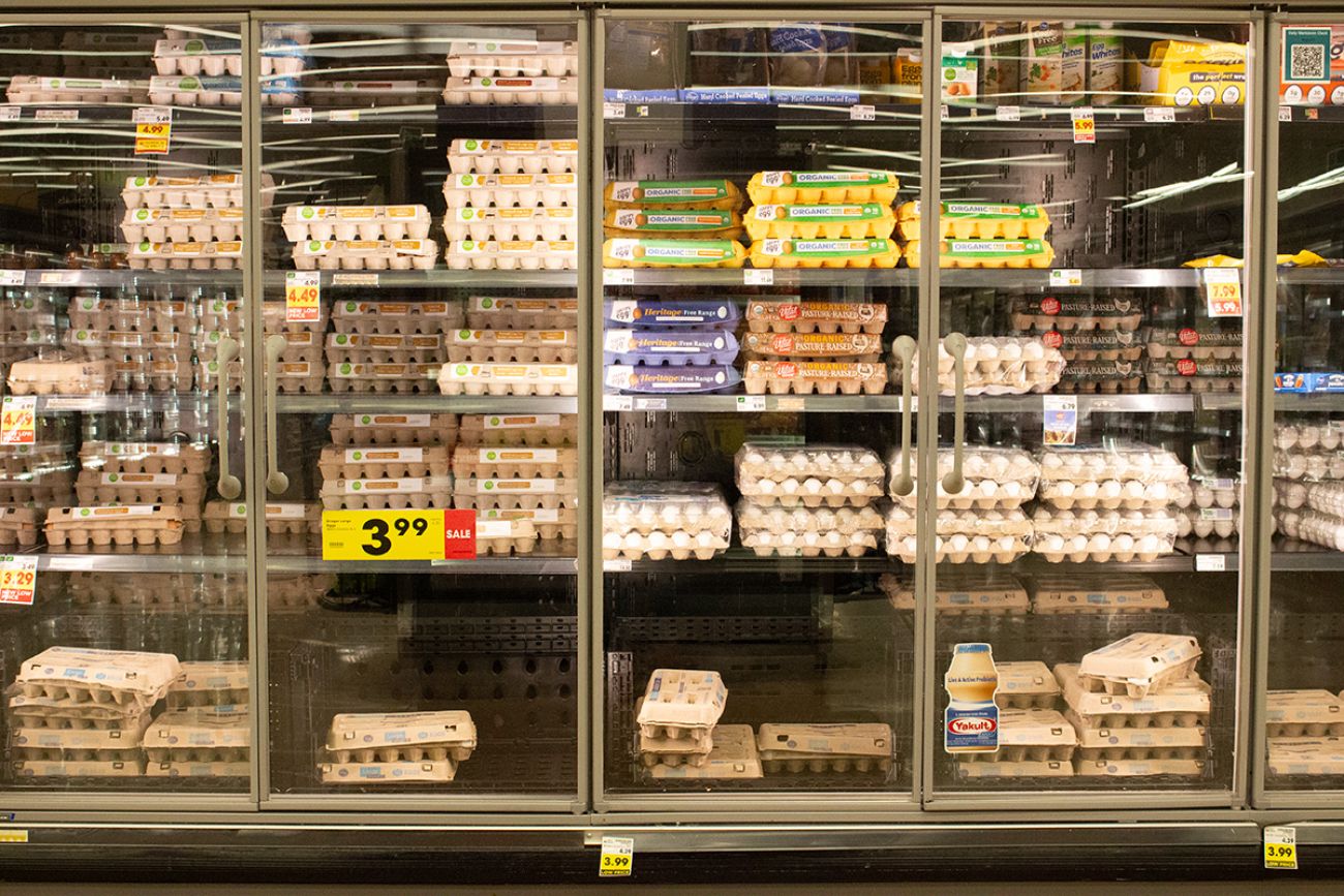 Eggs in the fridge of a Kroger store