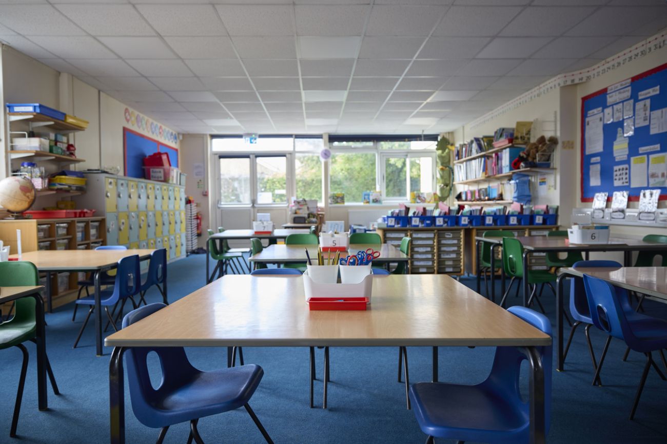  Empty Tables And Chairs In Primary School