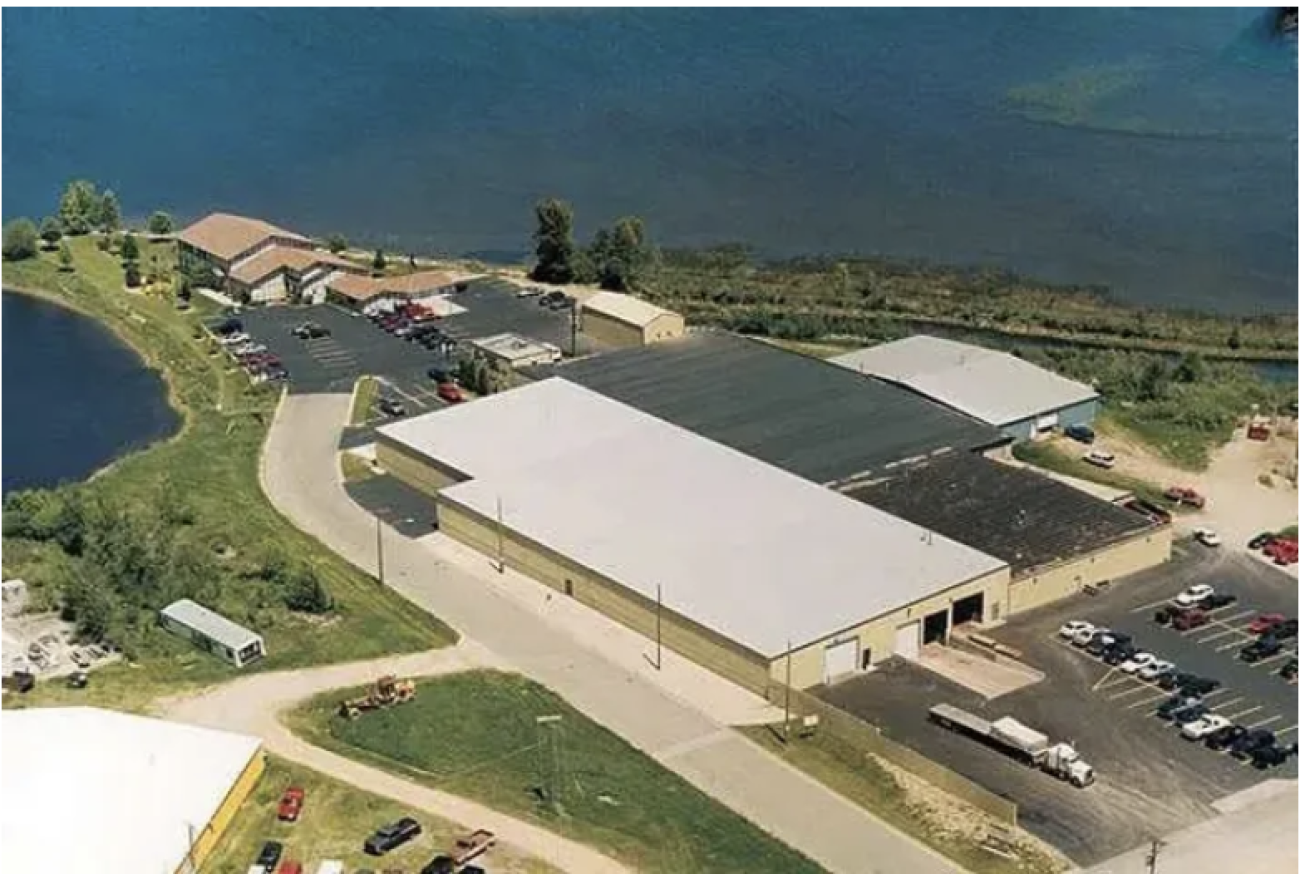 An aerial view of a factory