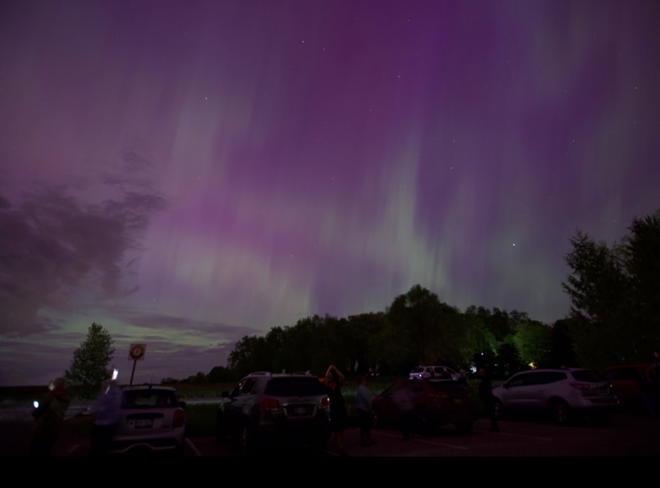 Purple and green lights in the sky