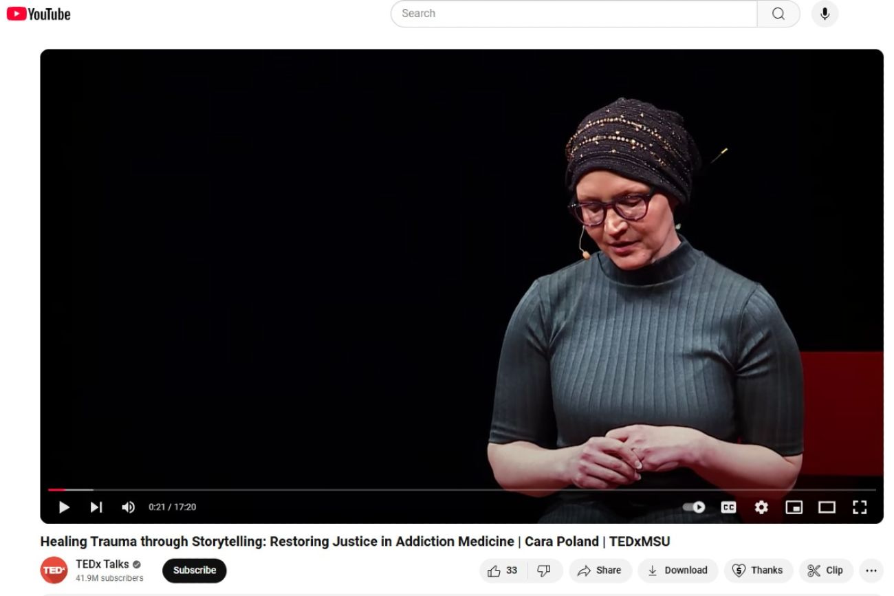 Screenshot of YouTube video of woman giving a TED talk