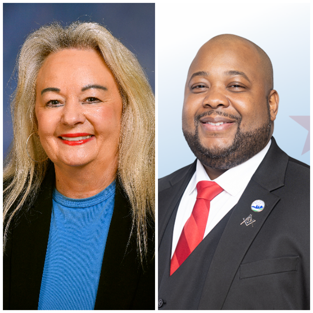 State Rep. Kathy Schmaltz, R-Jackson, headshot on the left and Jackson Mayor Daniel Mahoney on the right