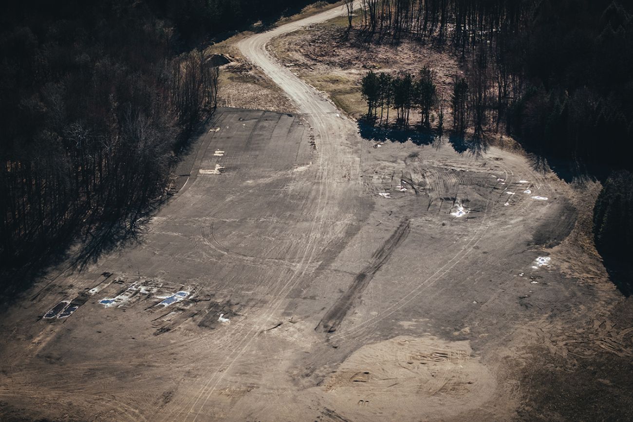 An aerial photo of cleared former farmland