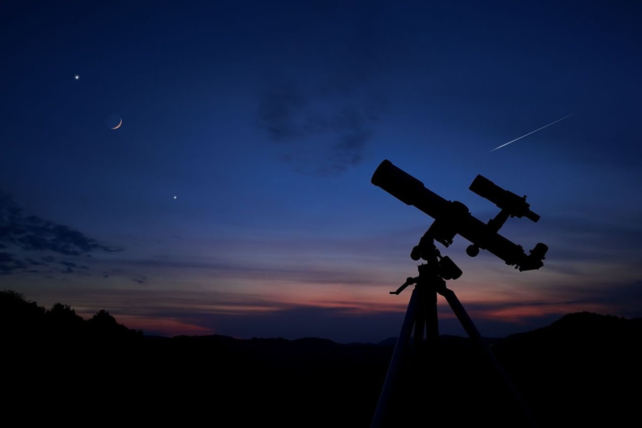 Astronomy telescope for observing Moon, planets, stars and other celestial objects of the universe.