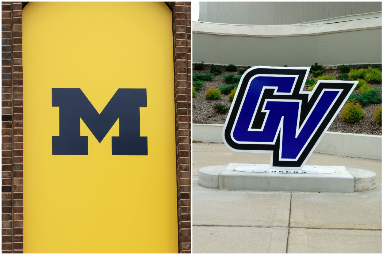 University of Michigan logo on the left and a Grand Valley State University logo on the right