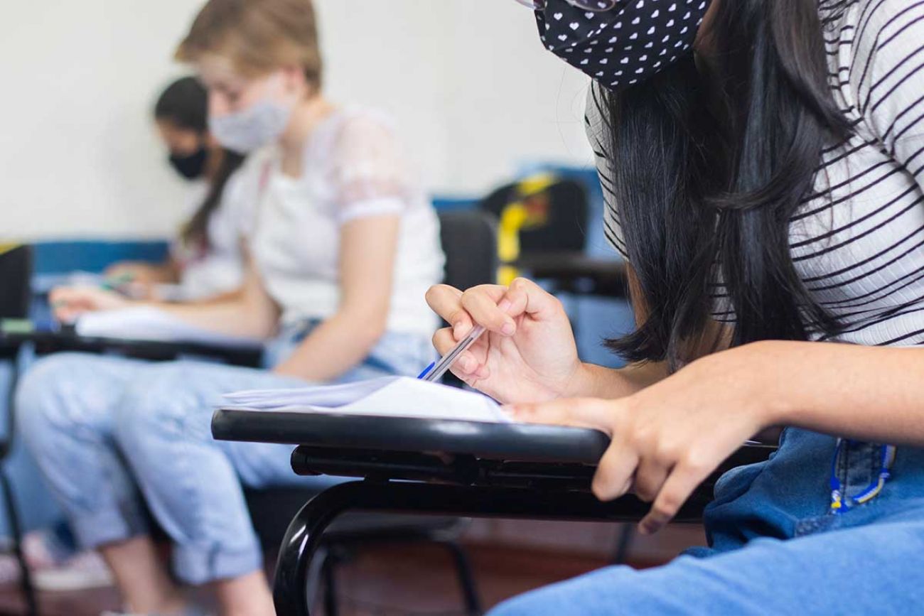 kids in classroom taking test