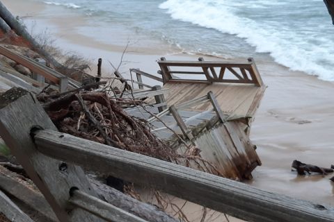 broken bridge at the lakeshore