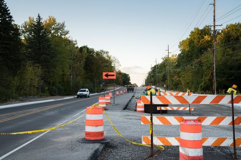 Road Construction on Sashabaw Rd in the evening in Clarkston, Michigan 