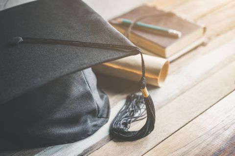 Graduation cap on table