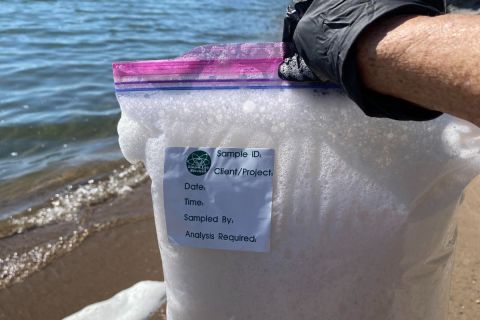 foam sample in a plastic bag