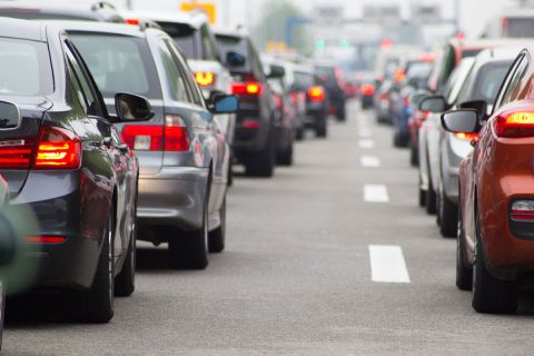 Cars on highway in traffic jam