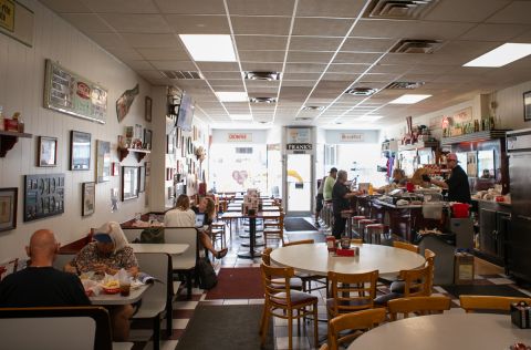 People eating inside Frank’s restaurant in Zeeland, Mich. 