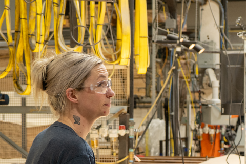 Jolene Fassett inside a factory