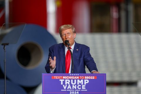 Former President Donald Trump speaks in Walker, Michigan.