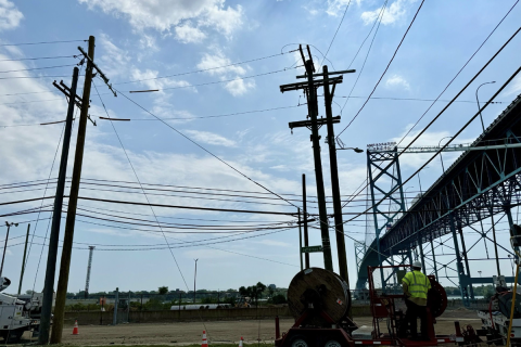 Utility poles with electric lines