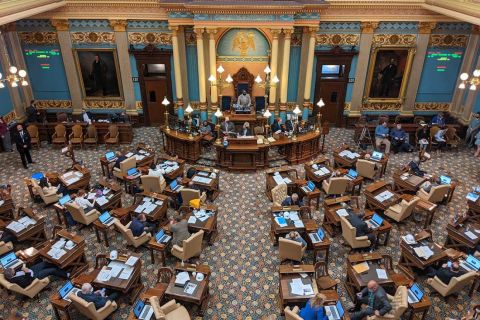 An aerial view of Michigan senate floor