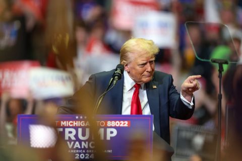 Donald Trump pointing at the crowd at a rally