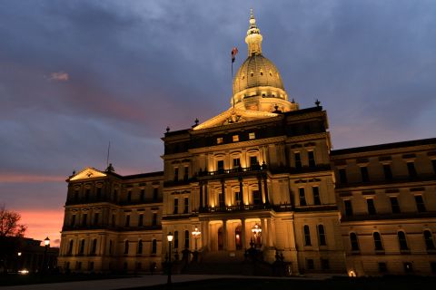 Michigan Capitol building at night 