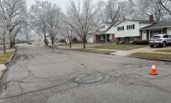 power line on street during ice storm 