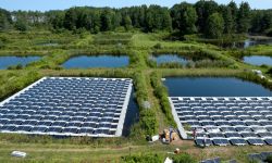 Solar panels in a pond