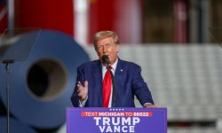 Former President Donald Trump speaks in Walker, Michigan.