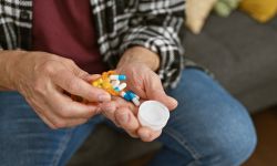 Man pours pills into hand