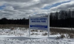 A sign for Big Rapids Airport Industrial Park.