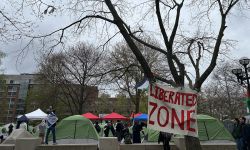 Roughly two dozen tents were set up on the University of Michigan Diag Tuesday, April 23, 2024.